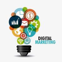 Digital marketing icons in light bulb shape vector