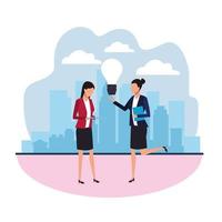 Teamwork design with businesswomen and idea light bulb 