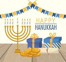 happy hanukkah celebration with party flags