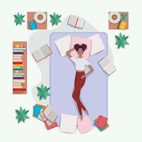 young woman relaxing in mattress in the bedroom vector