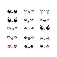 set kawaii character faces with expressions vector