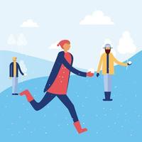 Happy people playing in snow  vector