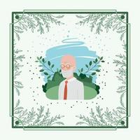 old man card with herbal frame vector