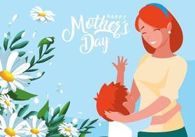 happy mother day card with mom and son vector