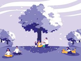 creative landscape with tree and people vector