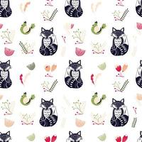 Scandinavian folk art pattern with chickens and foxes vector