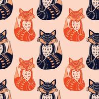 Scandinaviat folk art with fox, nordic style blockprint imitation vector