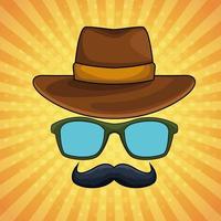 Pop art vintage sombrero masculino gafas y bigote cartoon vector