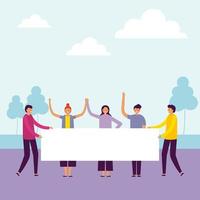 people holding banners vector