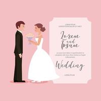 beautiful bride with bouquet and groom wedding card vector