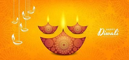 Beautiful happy diwali bokeh background with diya design vector