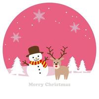 Seamless winter landscape with reindeer and a snowman vector