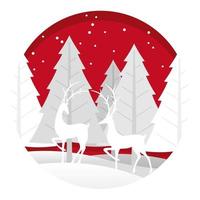 Ilustración redonda de Navidad con bosque y renos vector