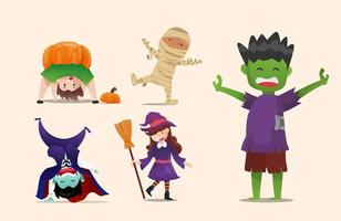 Kids in Halloween costumes vector