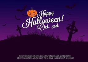 Halloween Party Poster with Cemetery, Bats and Jack-O-Lantern vector