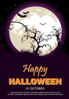 Halloween Party Poster with Moon, Trees and Bats vector