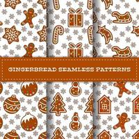 Set of six cartoon gingerbread seamless patterns vector