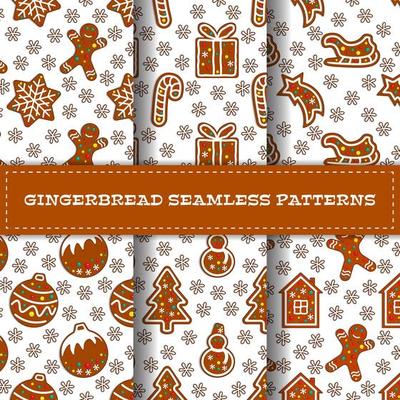 Set of six cartoon gingerbread seamless patterns