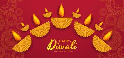 Decorative DIwali diya background with rangoli  vector