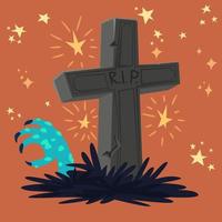 graveyard tomb with zombie's hand vector