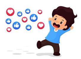 The boy is glad to be popular in social media vector