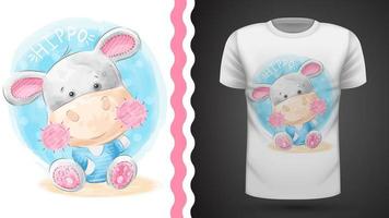 Waercolor hippo - idea for print t-shirt vector