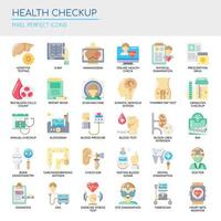 Conjunto de iconos perfectos de píxeles y líneas finas de Health Checkup para cualquier proyecto web y de aplicación. vector