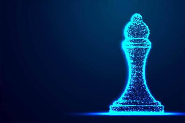 Chess Queen wireframe Polygon blue frame structure