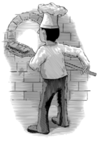 Engraved Baker Pulling Bread from a Brick Oven vector