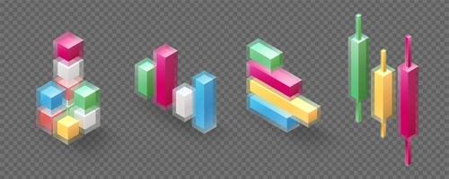 Set of isometric objects in clear glass vector