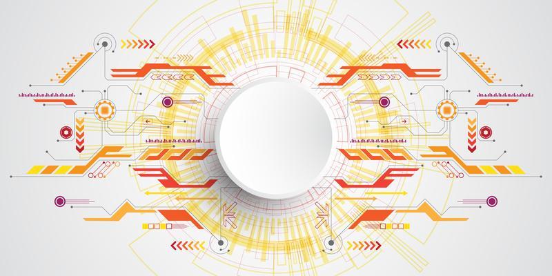 Colorful tech background with orange and yellow circuits