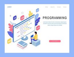 Isometric programming landing page  vector