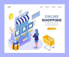 Online shopping isometric landing page  vector