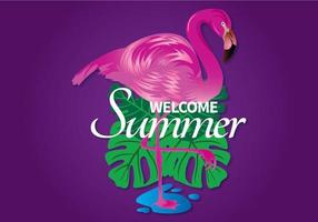 Welcome Summer Image with Flamingo and Leaves vector