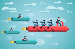 business teamwork on rowing arrow on sky success goal vector