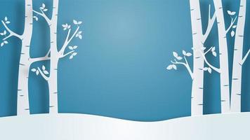 Winter landscape view background in paper cut style. vector