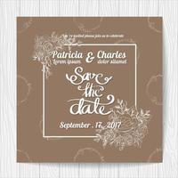 Wedding invitation with frame and flowers vector