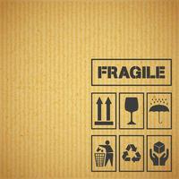 Package handling labels on cardboard vector