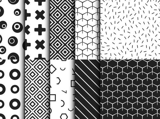 Set of trendy various geometric seamless pattern