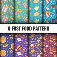 Seamless Fast food pattern set vector
