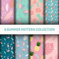 leaf nature Pattern set with bird and pine-apple vector