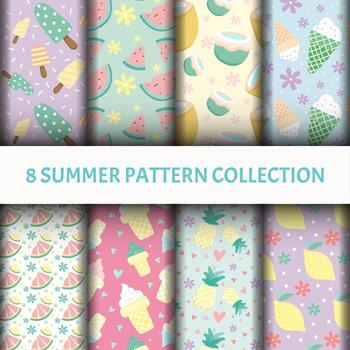 Fruit Pattern set with ice-cream vector