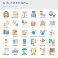 Conjunto de iconos perfectos de línea delgada y píxeles de Business Essential para cualquier proyecto web y de aplicación. vector