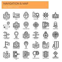 Mapa de navegación Iconos de líneas finas y píxeles perfectos vector