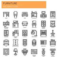 Elementos de muebles, línea delgada y Pixel Perfect Icons vector