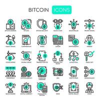 Elementos de Bitcoin, iconos de líneas finas y píxeles perfectos vector