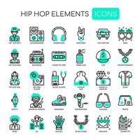 Elementos de Hip Hop, línea delgada y Pixel Perfect Icons vector