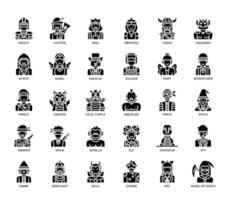 Personajes del juego, iconos de glifos vector