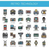 Iconos retro de tecnología, línea delgada y píxeles perfectos vector