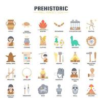 Elementos prehistóricos, línea fina y píxeles iconos perfectos vector